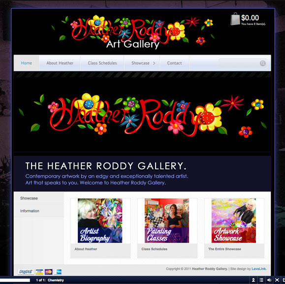 The homepage for the Heather Roddy Gallery, fine artist.