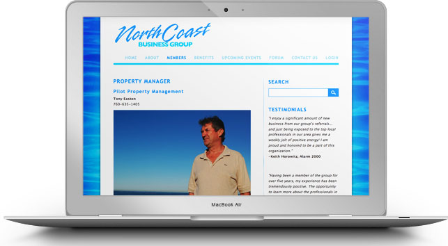 Website for North Coast Business Group, built on WordPress CMS