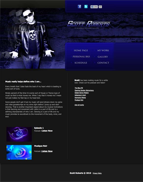 A post page for Scott Roberts, musician.