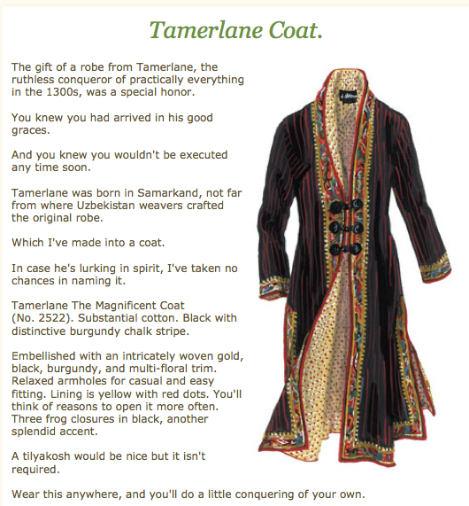 The Tamerlane Coat - another example of brilliant copywriting