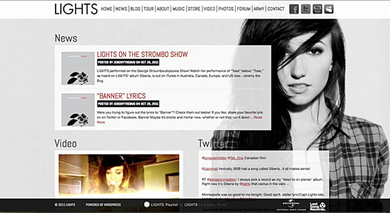 Lights musician's new website is beautifully designed on WordPress.